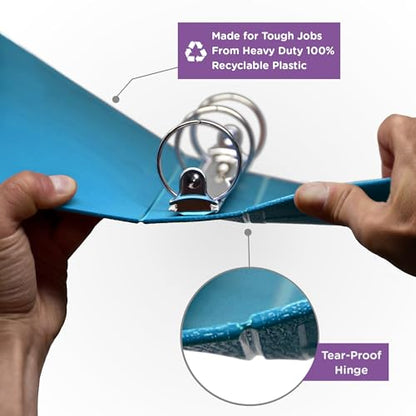 Carstens 3-Inch Heavy Duty 3-Ring Binder - Side Opening, Pool Blue, Durable Plastic, Precision No-Gap Rings, Waterproof Cover, No Pockets, Holds 400 US Letter Sheets, BPA-Free, Made in USA (1700-3R) - color: Blue, size: Case of 14