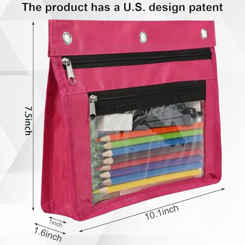 YoeeJob 2 Pack 1 Inch Expandable Zipper Pencil Pouches with Clear Window for 3 Ring Binder, Suitable for School & Office（Rose red） - color: Rose