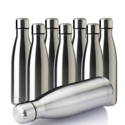 MEWAY 17oz Sport Water Bottle 8 Pack Vacuum Insulated Stainless Steel Leak-Proof Double Wall Cola Shape Water Bottle,Keep Drinks Hot & Cold (Silver,8 Pack) - color: Silver