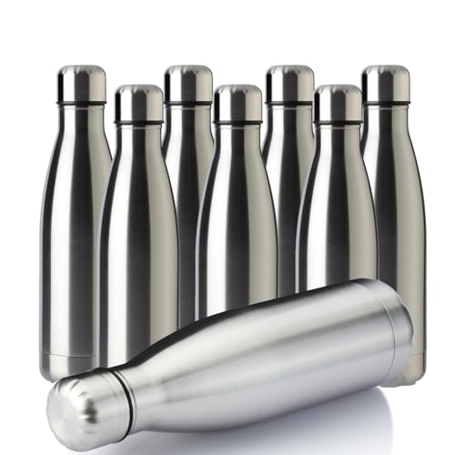 MEWAY 17oz Sport Water Bottle 8 Pack Vacuum Insulated Stainless Steel Leak-Proof Double Wall Cola Shape Water Bottle,Keep Drinks Hot & Cold (Silver,8 Pack) - color: Silver