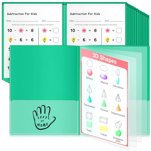 Henoyso 24 Pcs School and Home Folders with 2 Pockets and 4 Clear Inner Pockets, Heavy Duty Plastic Homework Communication Folder for Parent Teacher Student Home Classroom (Green)