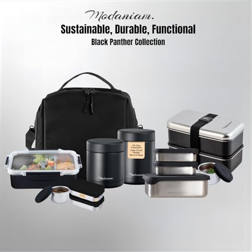 Stainless Steel Insulated Food Jar Set of 2 (16oz + 12oz) | Wide Mouth | Soup Thermo for Hot Food Lunch Container | Thermal LunchBox | Insulated Soup Bowl | Hot and Cold Lunch Box for Adults | Black - color: Z-Black Panther