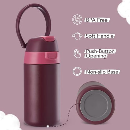 Fijinhom 12 oz Toddler Water Bottle with 2-in-1 Lid, 304 Stainless Steel Insulated Bottle, Kids Water Bottle for School Boys Girls, Leak-Proof Great for Sport, Travel & Gift, Red - color: Red