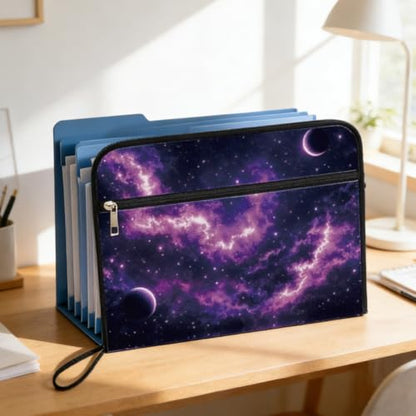 WEBEEDY Expanding File Folder with 13 Pockets, Labels and Zipper, Starry Night Sky Print Portable Paperwork Folder Accordion File Organizer for A4 Paper Document Receipt Travel Office, Back to School