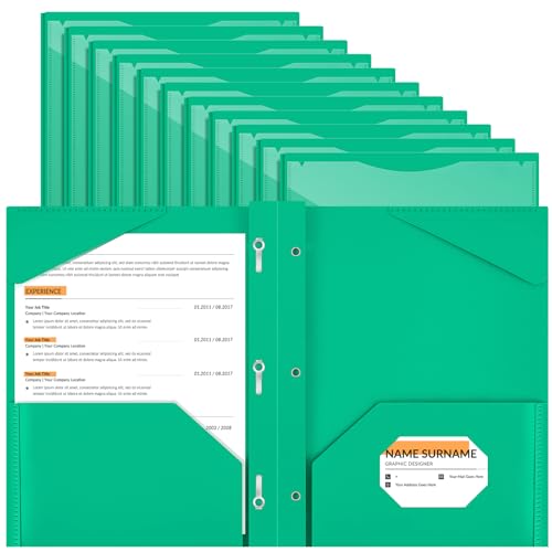 Henoyso 18 Pcs Plastic Folder with Clear Front Pocket and 3 Prong Plastic Folders with Card Slot Pocket Folders with Prongs for School Office (Green) - color: Green