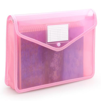 Tamaki Plastic Expanding File Folder, Fit Letter/A4 Size, Pink, 1 Pack | Transparent envelopes with Snap Closure, No Dividers, Large Capacity - color: Pink