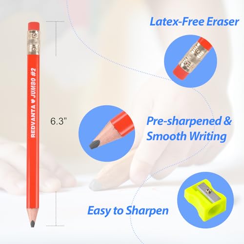 Jumbo HB Pre-sharpened Pencils #2 for Toddlers Preschoolers First Writing, Thick Triangular Grip Fat Pencils with Latex-Free Erasers, Break-Resistant, Back to School Supplies, 12 Count - color: Vibrant