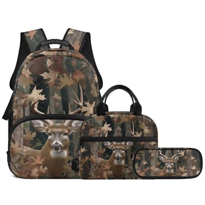 Tree Branch Deer 3PCS Backpack for Boys Girls Teens, 3 in 1 Lightweight School Bag 17 Inch School Backpack with Lunch Box Pencil Case for Middle High Students - color: Tree Branch Deer