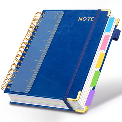 Hardcover Spiral Notebooks for Work 6.2"x 8.2", 300 Pages 5 Subject Notebook with Dividers & Tabs, A5 Spiral Journal for Women, College Ruled Notebook for School Note-Taking (Lake Blue) - color: Lake Blue, size: 6.2''x 8.2''