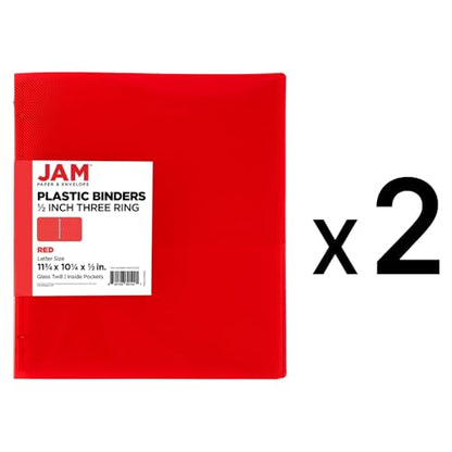 JAM PAPER Plastic 0.5 inch Binders - Red 3 Ring Binders - 2/Pack - color: Red, size: 0.5 inch (Pack of 2)