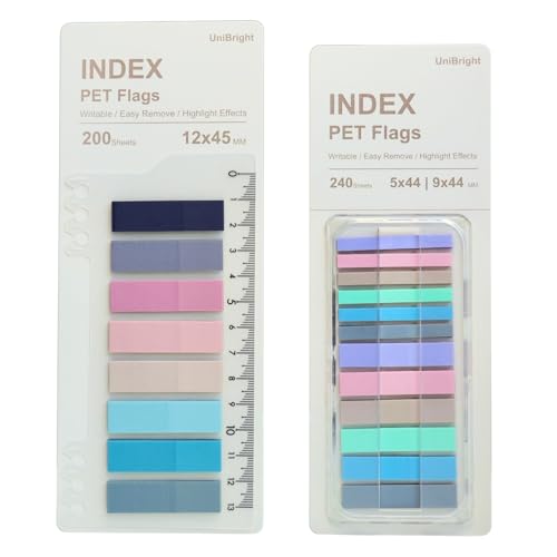 UniBright 440 pcs Sticky Tabs for Books, Transparent Repositionable Page Markers, Morandi Colors with Ruler & Dispenser, Writable Tabs for Notebooks and Bible, Office, School, Home Use - color: Morandi-440pcs