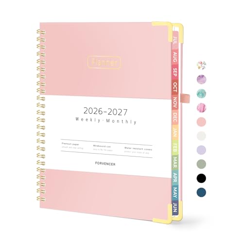 Forvencer Academic Planner 2026-2027, Hardcover Calendar Planner Weekly & Monthly, July 2026 - June 2027, 6" x 8", Daily Agenda with Tabs, College School Organizer for Student Teacher, Pink - color: Pink, size: 6.3"x8.4" (Jul 2026 - Jun 2027)