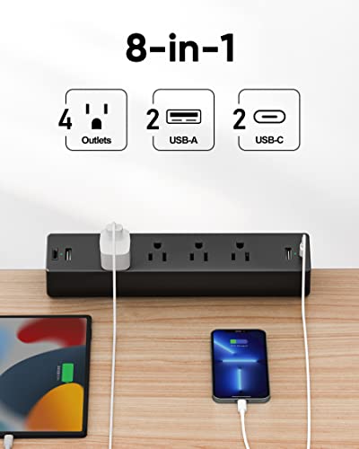 Desk Clamp Power Strip, 4 AC Outlets 4 USB Ports, Fit 1.7'' Tabletop Edge | 10 FT Extension Cord, Desk Surge Protector for Home Office Room - size: 10FT