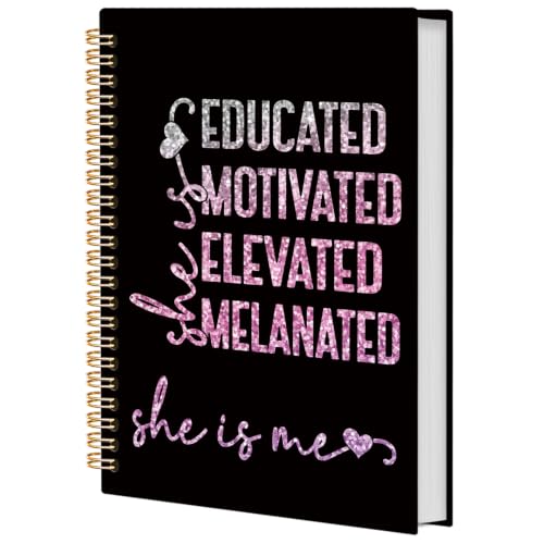 PQKIY African American Gifts Spiral Notebook for Black Women 5.5x8.3 Inch | Black Girl Magic Gifts for Women,Educated Motivated Elevated Melanated Inspirational Black Glitter Notebook Journal - color: African American white