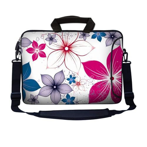LSS 13.3 inch Laptop Sleeve Bag Notebook with Extra Side Pocket, Soft Carrying Handle & Removable Shoulder Strap for 12" 12.1" 13" 13.3" Apple MacBook Air, GW, Acer, Aspire Asus, Dell, HP, Sony, Toshiba, Samsung - White Pink Blue Flower Leaves - color: Wh