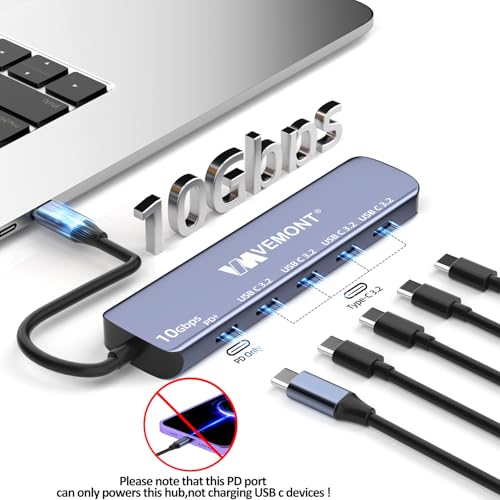 VEMONT 10Gbps USB C Hub - 4 USB-C Data Ports and 100W PD Charging for MacBook, iPhone, iPad, XPS, Surface Pro and More - style: 5 in1 10Gbps