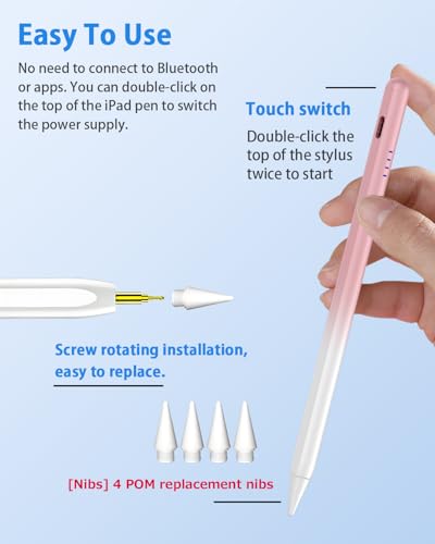 Stylus Pen for iPad (2018-2026) - Fast Charge for iPad Pencil Palm Rejection Active Pen Compatible withApple iPad 6/7/8/9/10/11(A16), Pro 11"/12.9"/M4, Mini 5/6, Air 3/4/5/M2/M3 (Gradient Pink) - color: A19D-Gradient Pink