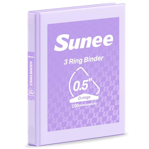 SUNEE 3 Ring Binder 1/2 Inch D Ring, Clear View Binder Three Ring PVC-Free (Fit 8.5x11 Inches) for School or Office Supplies, Light Purple, 1 Pack - color: Light Purple, size: 0.5 Inch, style: 1 Pack