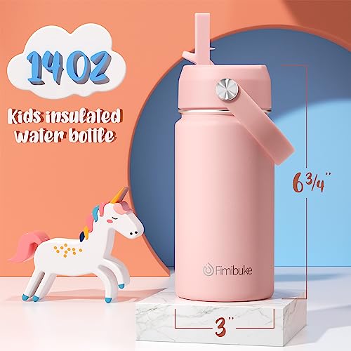 Fimibuke Kids Insulated Water Bottle, 14oz BPA FREE Double Wall Vacuum Tumbler 18/8 Stainless Steel Leak Proof Kids Cups with Straw Metal Water Bottle for School Boys Girls (2 Pack, Midnight Rose) - color: B4. Midnight Rose