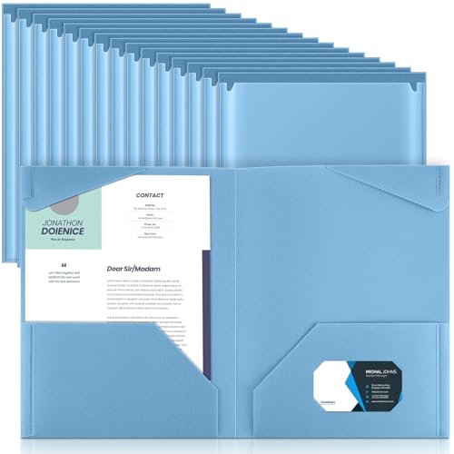 Henoyso 36 Pack Dusty Blue Plastic Folders with Clear Front Pockets Heavy Duty File Folders with 2 Pockets and Card Slot for Student Communication School Office Presentation Report - color: Dusty Blue