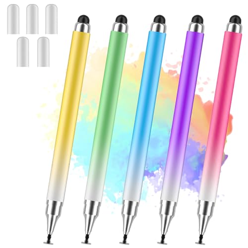 Stylus Pens for Touch Screens, Universal 2 in 1 Stylus Pen for iPad Compatible with iPhone, iPad, Android, Microsoft Tablets, Phones, Surface,[5 Pack]-Blue,Green,Pink,Purple,Yellow - size: 5 Pack