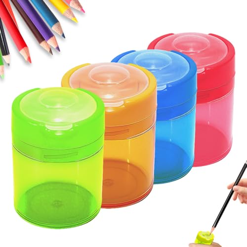 4 Packs Pencil Sharpeners with Lid, Dual Holes Compact Colored Handheld Pencil Sharpener, Colored Handheld Pencils Sharpener for Kids Adults Students Classroom Office Back to School Supplies (Round) - color: Round
