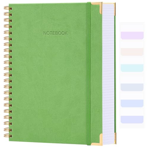 College Ruled Notebook, 8.5 x 11 Hardcover Leather Spiral Notebook Journal | Large Notebook for All Your Work School Notes, 300 Pages Smooth No-Bleed Paper & Tabs, Lay Flat Strong Binding, Durable Cover - color: Green Color, size: 8.5" x 11"