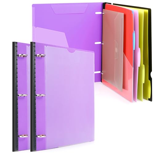 WOT I Telescoping Project Organizer 2-Pack, Refillable 3 Ring Binder with Dividers and Pockets, 13 Pocket Folders, 1 Inch 3 Rings, Purple - color: Purple, size: 2 Pack