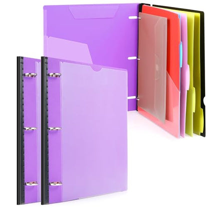WOT I Telescoping Project Organizer 2-Pack, Refillable 3 Ring Binder with Dividers and Pockets, 13 Pocket Folders, 1 Inch 3 Rings, Purple - color: Purple, size: 2 Pack