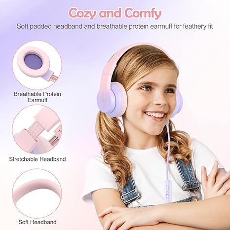 Candy Bila 2 Pack Kids Headphones, Wired Headphones for Kids Over Ear with Microphone, 85/94dB Volume Limiter Headphone for Girls Boys, Foldable Headphone for Learning & Entertainment - color: Gradient Pink, Gradient Purple