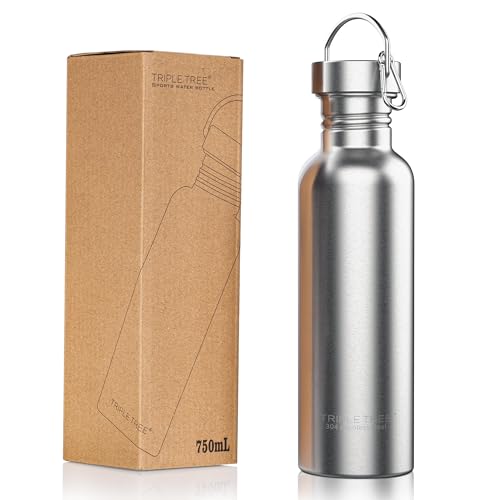 TRIPLE TREE 26 OZ Uninsulated Single Walled Stainless Steel Sports Water Bottle 18/8 Food Grade for Cyclists, Runners, Hikers, Beach Goers, Picnics, Camping - BPA Free - color: uninsulated, size: 26 Ounces