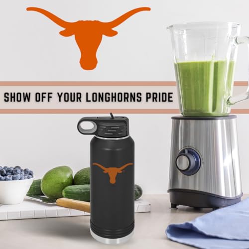 University of Texas at Austin 32oz Stainless Steel Double Walled Black Beverage Bottle with Flip Straw Spout - College Gear for Playoff Season – For Office, Home or Auto – Show your Longhorn Pride - style: Texas / Black