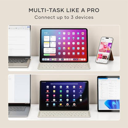 Satechi OntheGo Bluetooth Keyboard with Adjustable Stand, Connect up 3 Devices, USB C Rechargeable Battery, Compact and Portable Keyboard for iPad, Tablet – Sand - color: Sand
