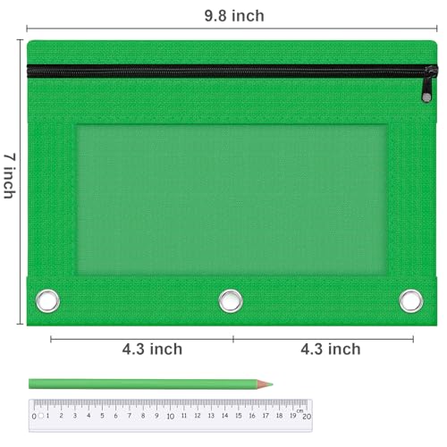 Pencil Pouch for 3 Ring Binder, 2 Pack Pencil Bags with Zipper, Green Pencil Case for Classroom School Office Supplies, Large Sturdy and Durable Cloth Pencil Pocket for 3 Holder Binder - color: Green