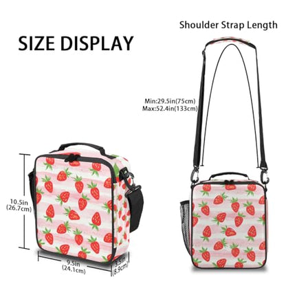 Pardick Fruit Strawberry Insulated Lunch Bag Girls,Kids Thermal Meal Cute Pink Stripe Reusable Lunch Box Children Waterproof Back to School Picnic - color: Strawberry