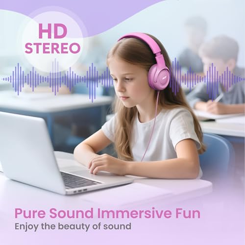 Acer Kids Headphones - 85/94dB Volume Limiter, Foldable Wired Over Ear Headphones for Travel, 3.5mm Jack, Toddler Headphones for School, Travel, iPad, Tablet, Pink Gradient, HK03 - color: Pink Gradient