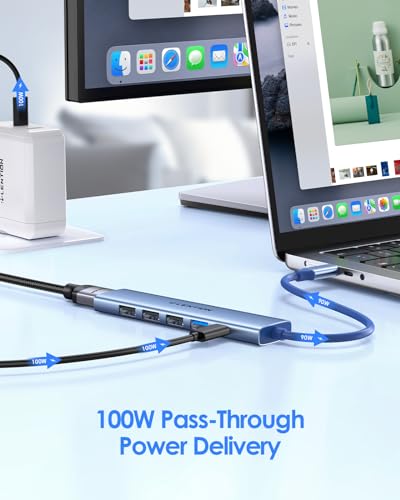 LENTION 6-in-1 USB C Hub, 4K@30Hz HDMI, 100W PD, 1 USB 3.0, 3 USB 2.0 | Ideal for Work & Study, Stable Driver 3.0 Certified, Compatible with macOS, iOS/iPadOS, Windows & ChromeOS (CH17, Blue) - color: Blue