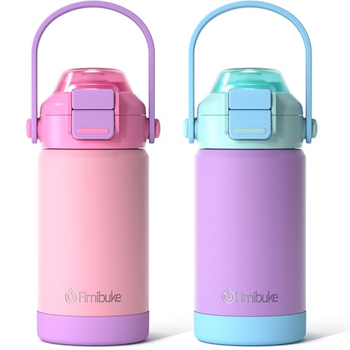 Kids Insulated Water Bottle with Pop-Open Straw & Spout 2-in-1 Lid, 14oz Kids Insulated 18/8 Stainless Steel Water Bottle for School Girls Boys Toddler Water Bottle Leak Proof Toddler Cups, Macaron - color: A1.Macaron, size: 14 Ounces