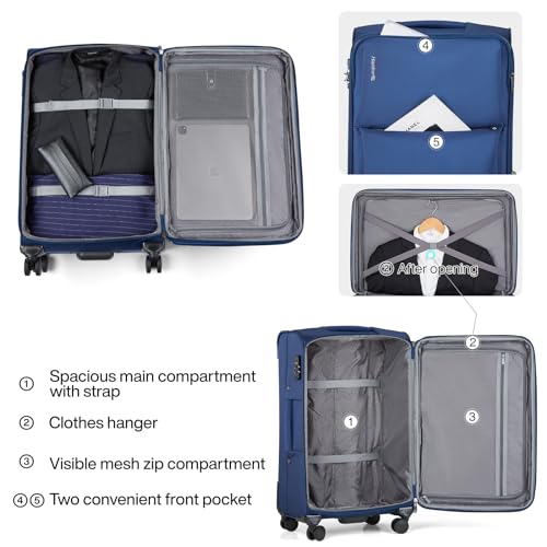 Hanke 3 Piece Luggage Sets Softside Expandable Carry On Luggage Set Travel Suitcase Sets with Spinner Wheels TSA Approved Luggage(Blue, 20in/24in/28in) - color: Blue, size: 3 Pc Set(20/24/28)