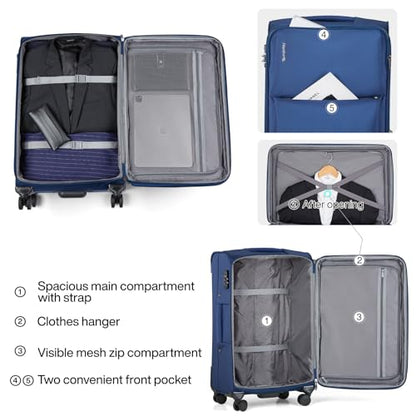 Hanke 24 Inch Luggage Expandable Softside Checked Suitcases with Spinner Wheels, Upright Rolling Luggage Suitcases Travel TSA Luggage Bag for Women Men(Blue) - color: Blue, size: 24 Inch Checked in