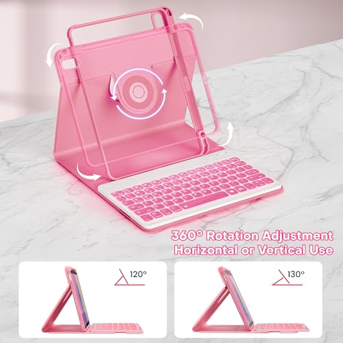 YBING for iPad A16 Case with Keyboard /11th Gen (2025) & iPad 10th Gen 10.9” (2022), 7-Color Backlit Detachable Keypad, 360° Rotating Magnetic Cover with Pencil Holder (Watermelon Red) - color: Watermelon Red