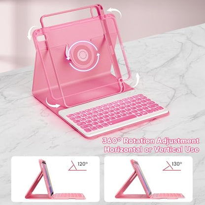 YBING for iPad A16 Case with Keyboard /11th Gen (2025) & iPad 10th Gen 10.9” (2022), 7-Color Backlit Detachable Keypad, 360° Rotating Magnetic Cover with Pencil Holder (Watermelon Red) - color: Watermelon Red