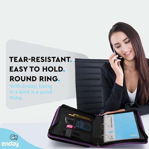 Zipper Binder 3 Ring, Large 2 Inch Binder with Zipper, 880 Sheet Capacity with Durable Handle, Multiple Pockets School Organizer, Purple - by Enday - color: Purple