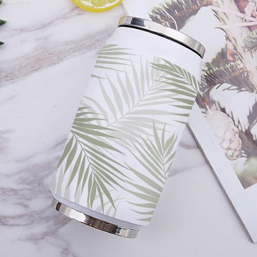 T&H XHome Tropical Leaves 10oz Stainless Steel Tumbler with Lid & Straw-Double Wall Vacuum Insulated Travel Mug Leaf Summer Tropical Light Green Water Bottle Coffee Beverage Drinks Cup - size: 10 Ounces