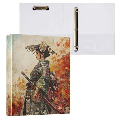Japanese Woman Samurai 3 Ring Binder 1 Pack for 8.5" x 11" Paper 200 Sheets Capacity for Office Document Organizer Protector