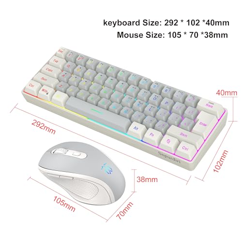 Snpurdiri 2.4G Wireless Gaming Keyboard and Mouse Combo, Include Mini 60% Mechanical Feel RGB Backlit Keyboard, Ergonomic Vertical Feel Small Wireless Mouse(White and Grey) - color: White Grey Combo