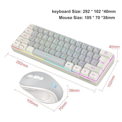 Snpurdiri 2.4G Wireless Gaming Keyboard and Mouse Combo, Include Mini 60% Mechanical Feel RGB Backlit Keyboard, Ergonomic Vertical Feel Small Wireless Mouse(White and Grey) - color: White Grey Combo