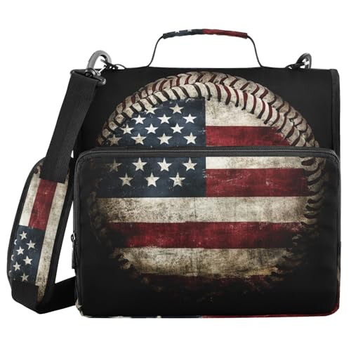 School Zipper Binder America Flag Baseball Sport Decor Trapper Keeper 3 Ring Binder Bag Multiple Pockets & Storage Organizer, 500 Sheet Capacity with Shoulder Strap