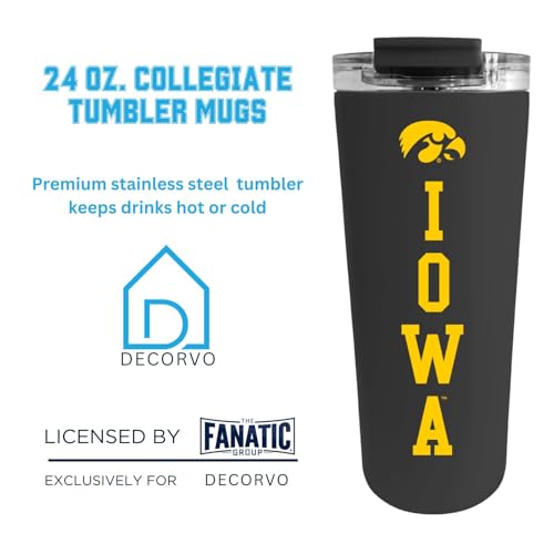 Officially Licensed Collegiate Stainless Steel Tumbler - Double Walled Insulated Travel Tumbler - 24 oz (Iowa text Black) - color: Black