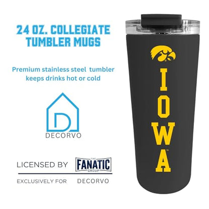 Officially Licensed Collegiate Stainless Steel Tumbler - Double Walled Insulated Travel Tumbler - 24 oz (Iowa text Black) - color: Black